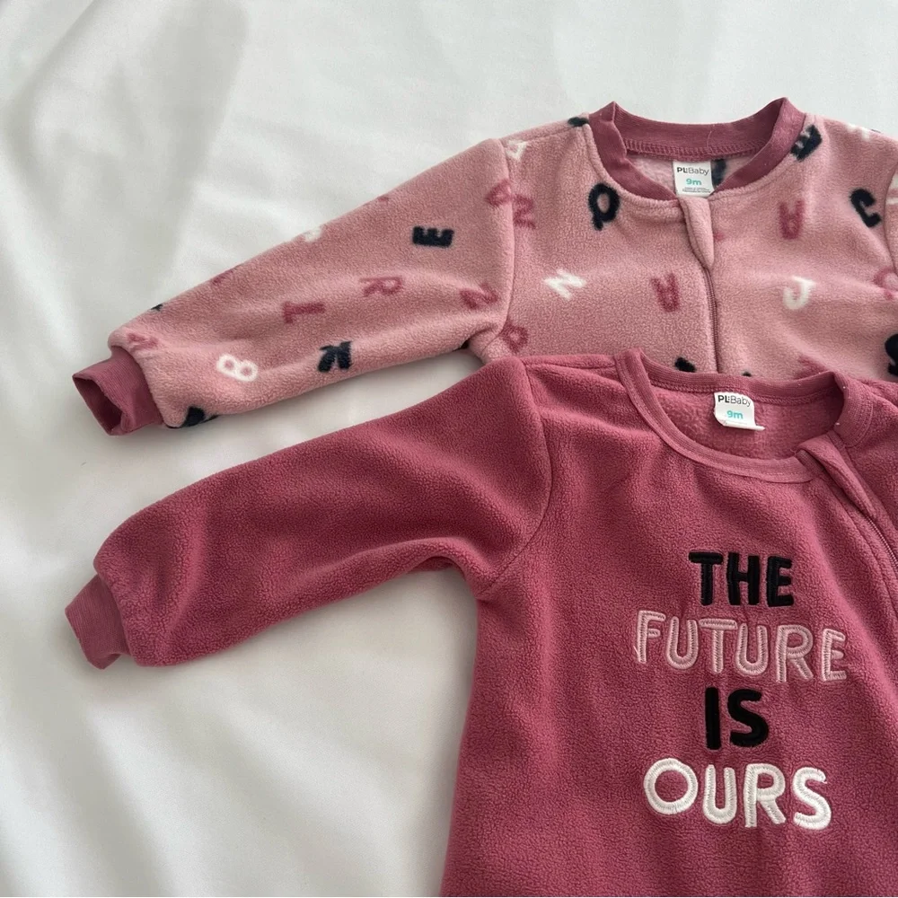PL Baby by Petit Lem Pajamas Micropolar ‎ Sleepers, 2-Pack 9Months